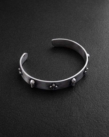 Серебряный жесткий браслет FLEUR DE LIS. SKULL 3