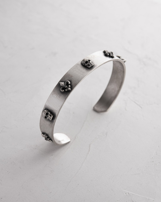 Срібний жорсткий браслет FLEUR DE LIS. SKULL / Браслети + 5