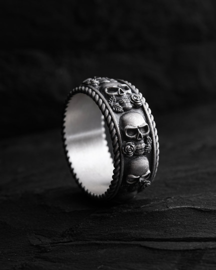 Серебряное кольцо SKULL AND ROSE / Кольца + 4