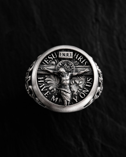 Серебряное кольцо JESUS CHRIST HAVE MERCY ON US / Кольца