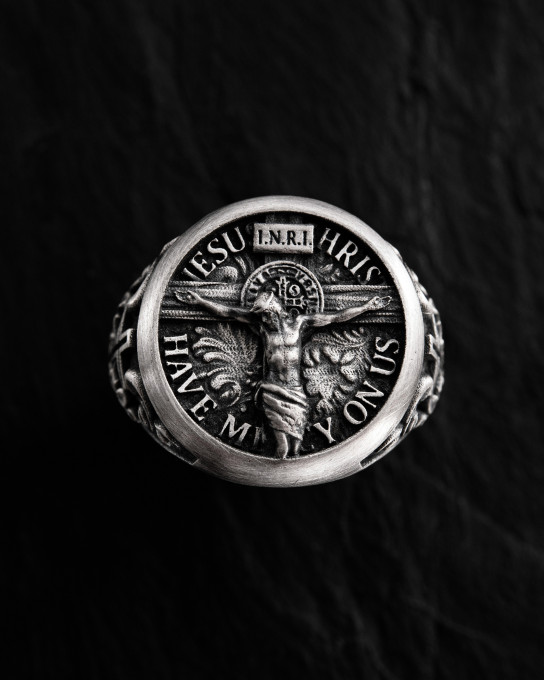Срібний перстень JESUS CHRIST HAVE MERCY ON US / Персні