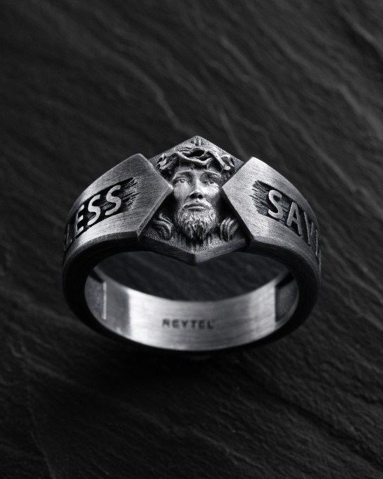 Серебряное кольцо GOD BLESS, SAVE US / Кольца + 6