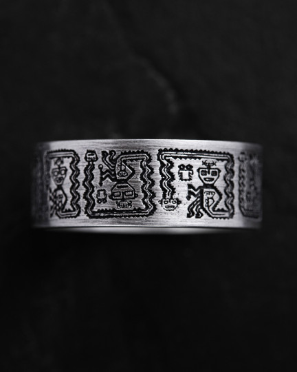 Серебряное кольцо AZTEC AND MAYAN HIEROGLYPHICS / Кольца + 3