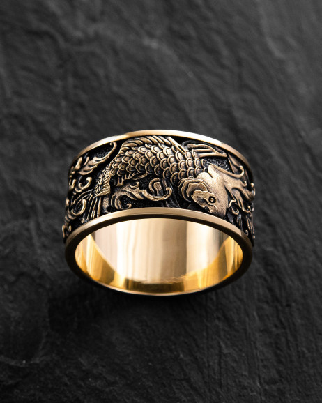Ring JAPANESE KOI CARPS AND WAVES (14k yellow gold) 3