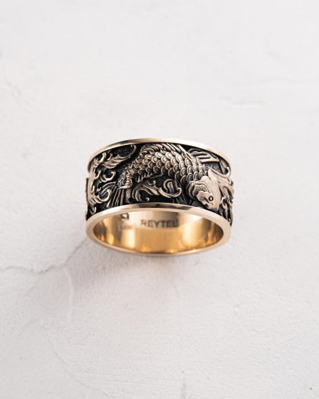 Ring JAPANESE KOI CARPS AND WAVES (14k yellow gold) 4