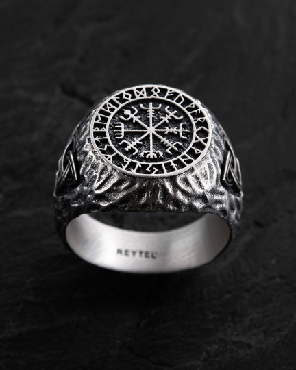 Срібний перстень VEGVISIR. RUNES / Персні + 4