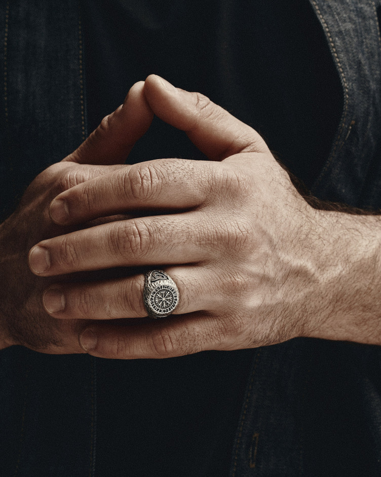 Silver ring VEGVISIR. RUNES 2