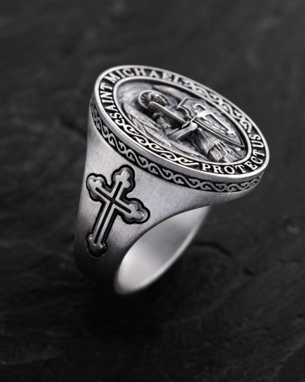 Срібний перстень SAINT MICHAEL PROTECT US / Персні + 2