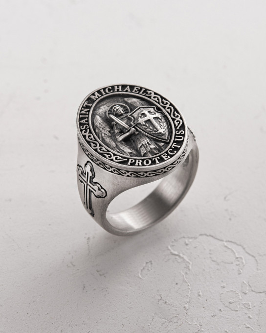 Серебряное кольцо SAINT MICHAEL PROTECT US / Кольца + 5