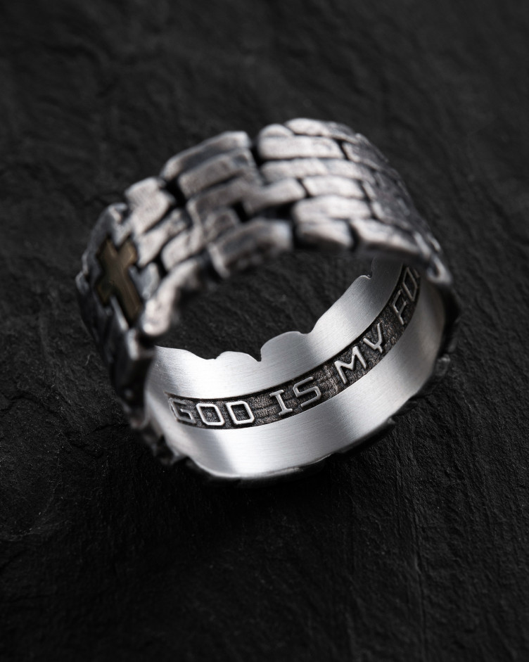 Серебряное кольцо GOD IS MY FORTRESS 2