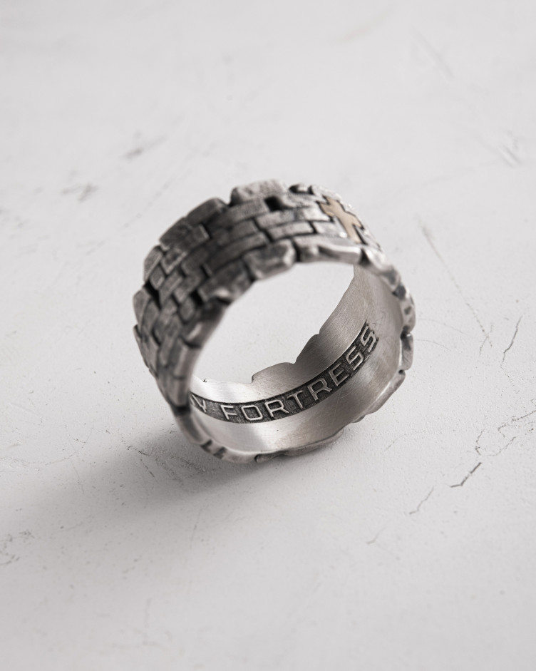 Серебряное кольцо GOD IS MY FORTRESS 3