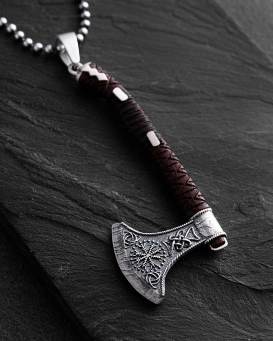 Срібний кулон AXE - HELMET of TERROR з деревом / Кулони + 9