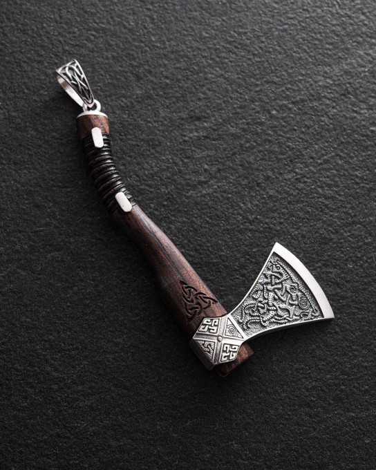 Срібний кулон VIKING AX (кокоболо) / Кулони + 12