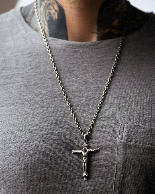 Серебряный крест CRUCIFIXION of JESUS CHRIST / Кулоны + 5