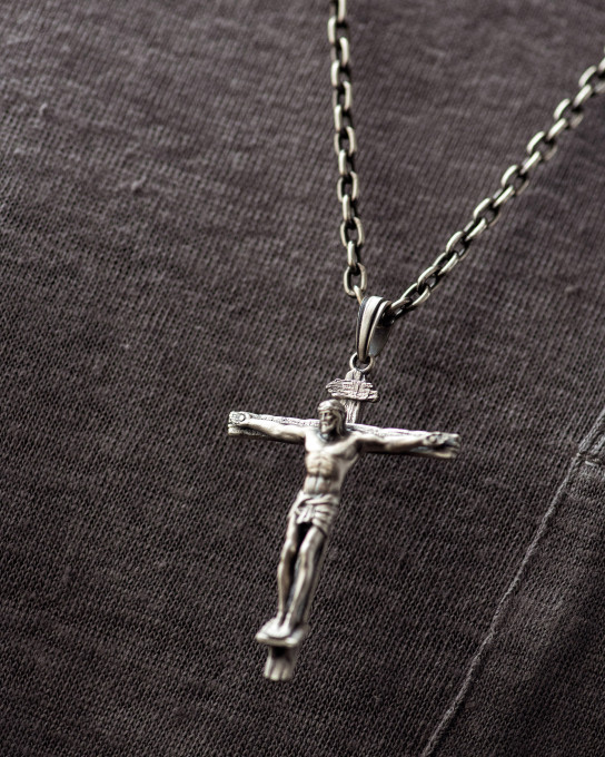 Серебряный крест CRUCIFIXION of JESUS CHRIST / Кулоны + 7