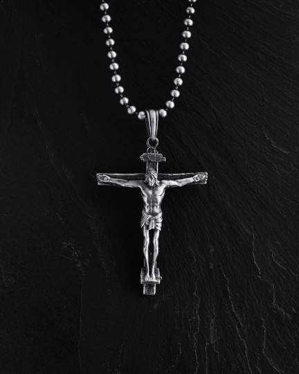 Серебряный крест CRUCIFIXION of JESUS CHRIST / Кулоны + 3