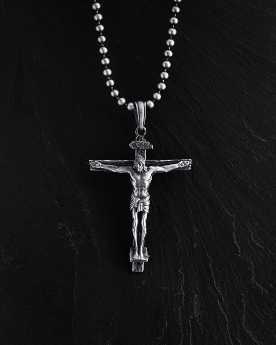 Серебряный крест CRUCIFIXION of JESUS CHRIST / Кулоны + 4