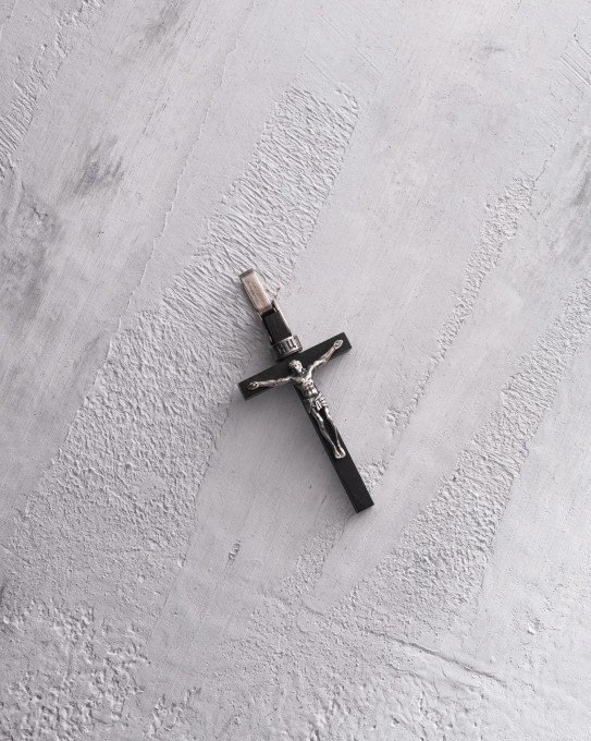Серебряный крест CRUCIFIXION of JESUS CHRIST с эбеном / Кулоны + 5