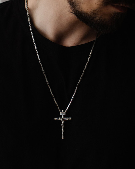 Серебряный крест CRUCIFIXION of JESUS CHRIST. INRI / Кулоны + 4