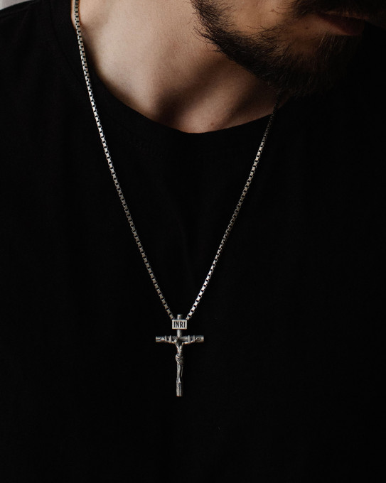 Срібний хрест CRUCIFIXION of JESUS CHRIST. INRI / Кулони + 5