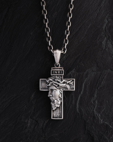 Серебряный крест  FACE OF JESUS CHRIST. INRI / Кулоны