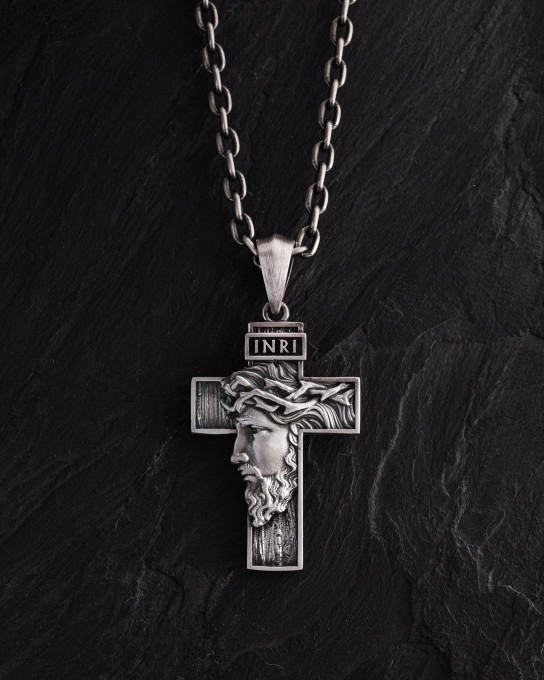 Срібний хрест FACE OF JESUS CHRIST. INRI / Кулони