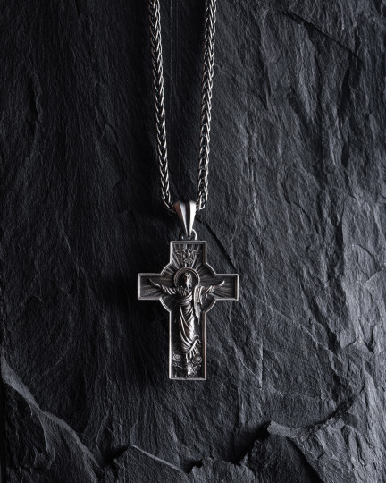 Серебряный крест RESURRECTION of JESUS CHRIST / Кулоны + 3