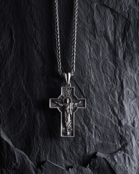 Серебряный крест RESURRECTION of JESUS CHRIST / Кулоны + 4