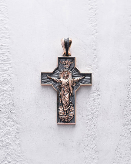Золотой крест RESURRECTION of JESUS CHRIST  / Кулоны