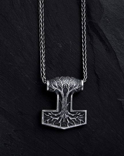 Серебряный кулон THOR'S HAMMER with TREE OF LIFE / Кулоны