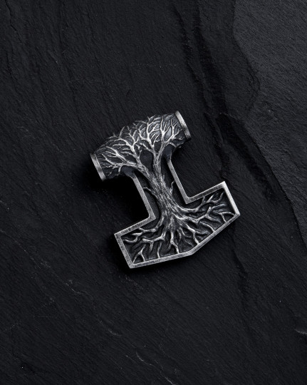 Серебряный кулон THOR'S HAMMER with TREE OF LIFE / Кулоны + 3