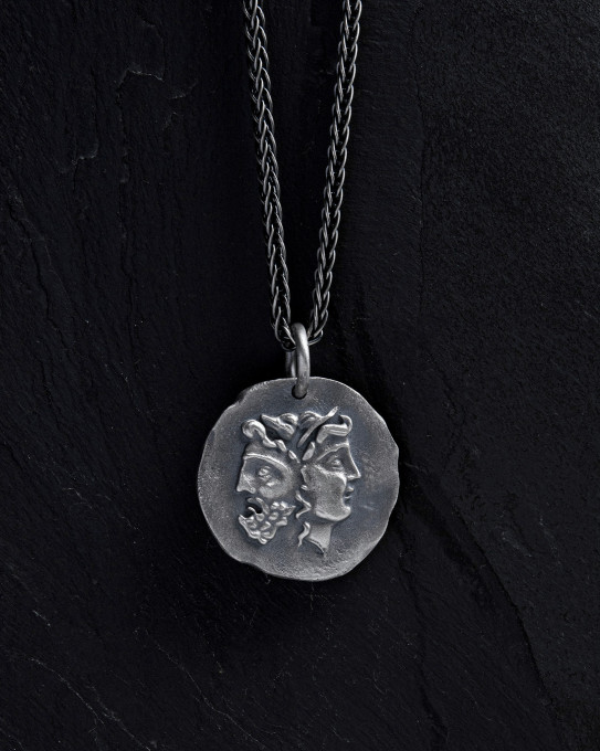Срібний кулон DOUBLE MASK OF THE SAGITTARIUS (ancient greek coin) / Кулони