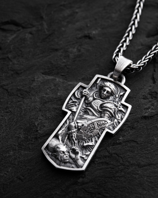 Серебряный крест ARCHANGEL MICHAEL / Кулоны + 3