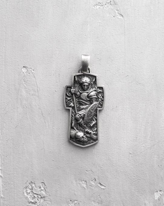 Серебряный крест ARCHANGEL MICHAEL / Кулоны + 5
