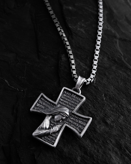 Серебряный крест HOLY MARY PRAYER / Кулоны + 3