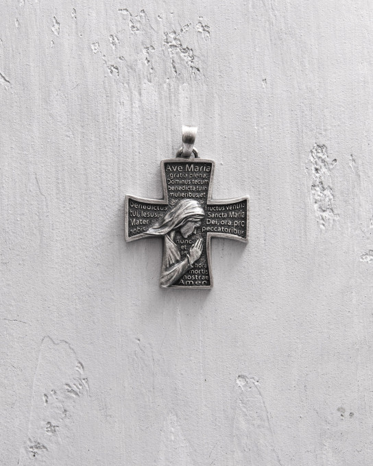 Срібний хрест HOLY MARY PRAYER / Кулони + 5
