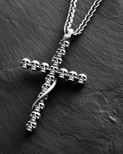 Серебряный кулон GOTHIC CROSS WITH SNAKE / Кулоны + 2