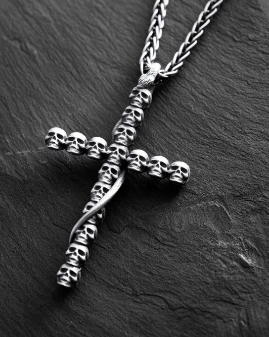 Серебряный кулон GOTHIC CROSS WITH SNAKE / Кулоны + 2