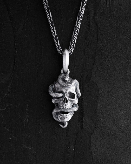 Срібний кулон SKULL AND SNAKE / Кулони