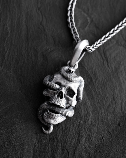 Серебряный кулон SKULL AND SNAKE / Кулоны + 3