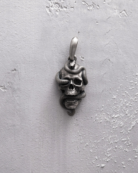 Срібний кулон SKULL AND SNAKE / Кулони + 5