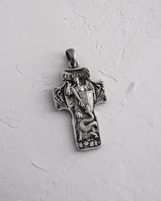 Серебряный крест ST. MICHAEL / Кулоны + 5