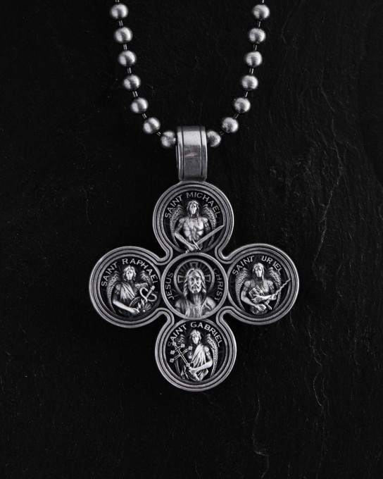 Срібний хрест JESUS ​​AND THE FOUR ARCHANGELS / Кулони