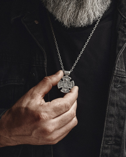 Серебряный крест JESUS ​​CHRIST. SAINT MARY, PRAY FOR US / Кулоны + 4