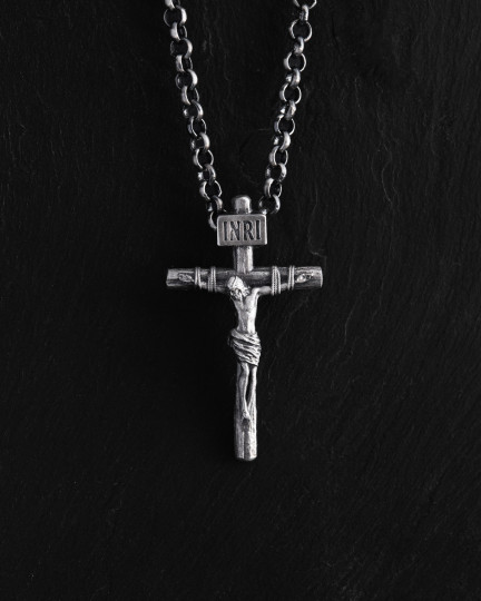 Срібний хрест CRUCIFIXION of JESUS CHRIST. INRI mini / Кулони
