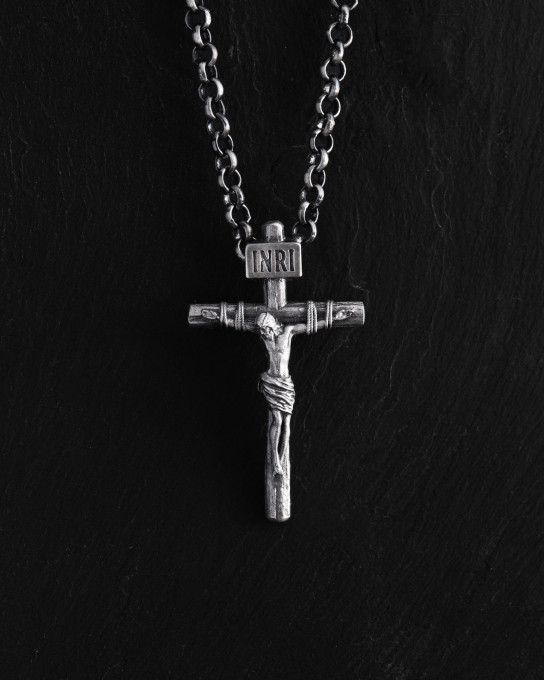 Срібний хрест CRUCIFIXION of JESUS CHRIST. INRI mini / Кулони