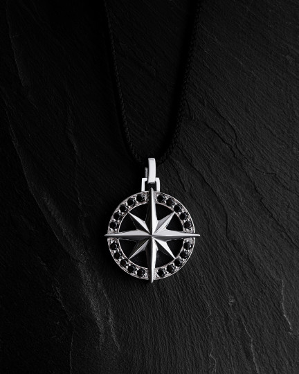 Кулон в білому золоті COMPASS. BLACK STONES / Кулони + 3