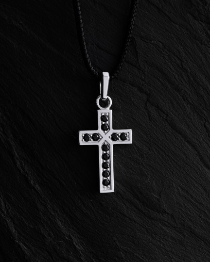 Хрест в білому золоті FAITH. BLACK STONES / Кулони + 3
