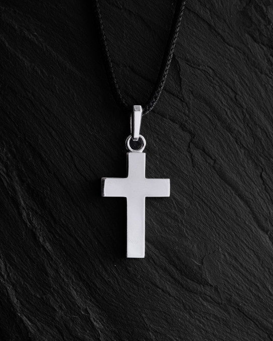Хрест в білому золоті FAITH. BLACK STONES / Кулони + 5