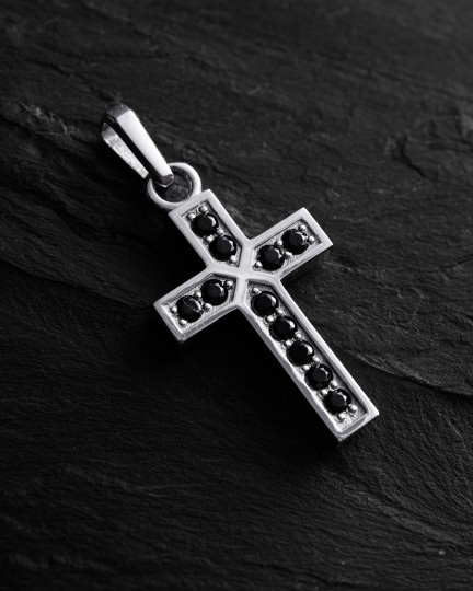 Хрест в білому золоті FAITH. BLACK STONES / Кулони